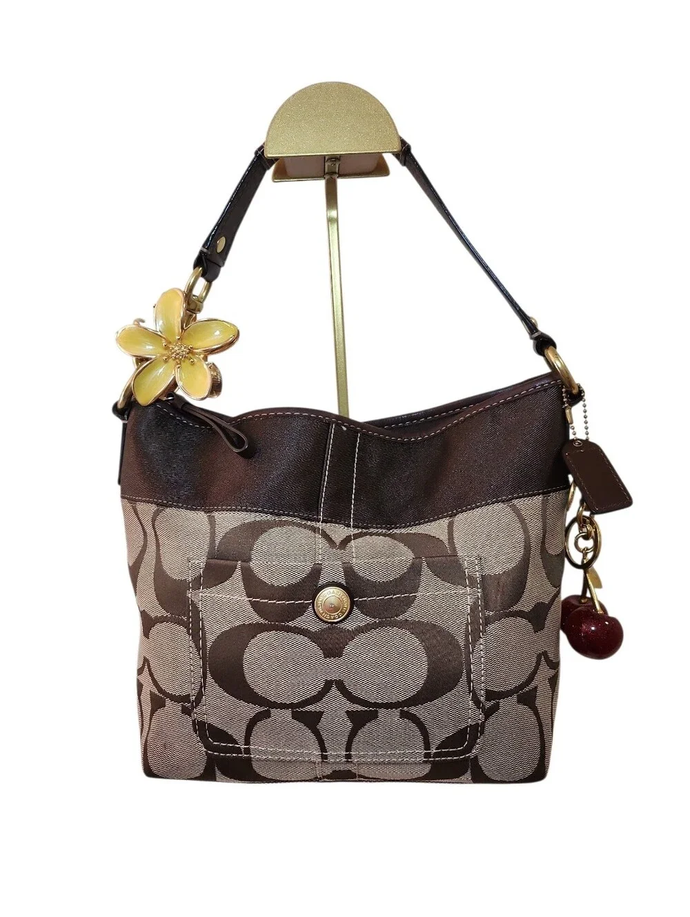 Coach Y2K Legacy Hobo Jacquard Signature shoulder bag tan brown Gold hardware